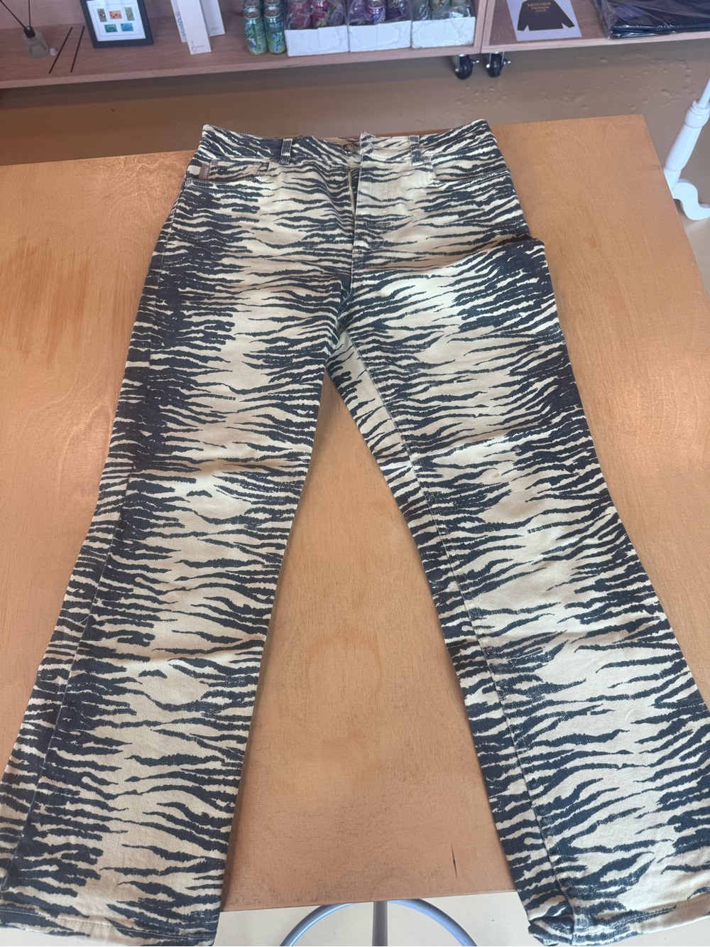 Ganni Yellow and Black Tiger Print Boot-Cut Leg Jeans